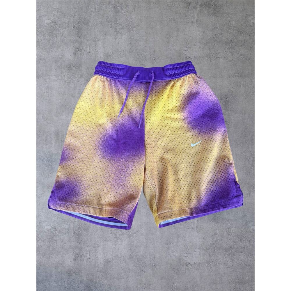 Nike Reversible Basketball Shorts Sm Purple Gold Tie Dye 7" Inseam Lakers Mesh